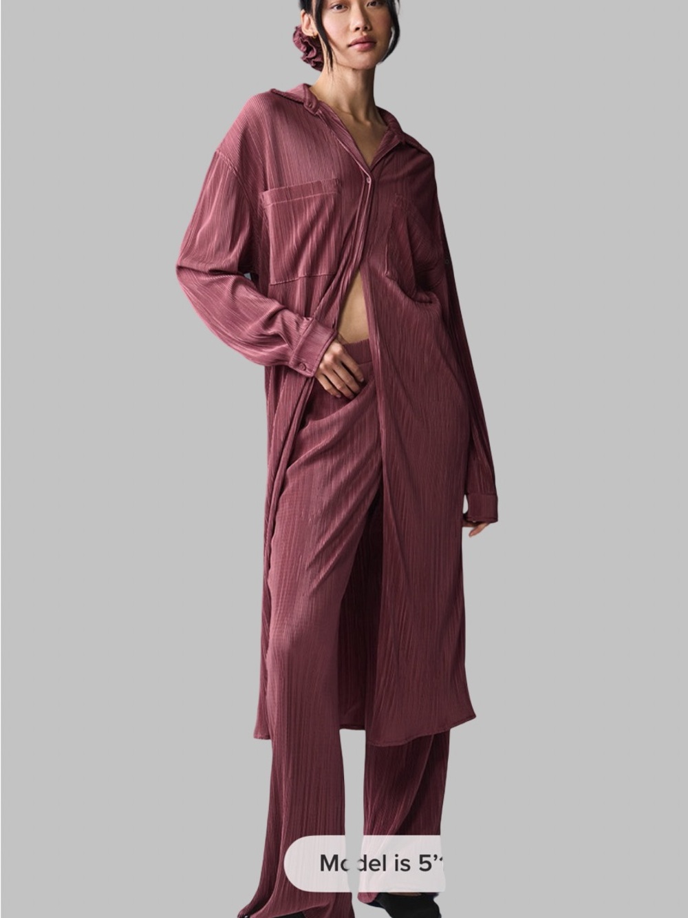 ALO Yoga Micro plisse dress and high waist pants-  - Burgundy Truffle